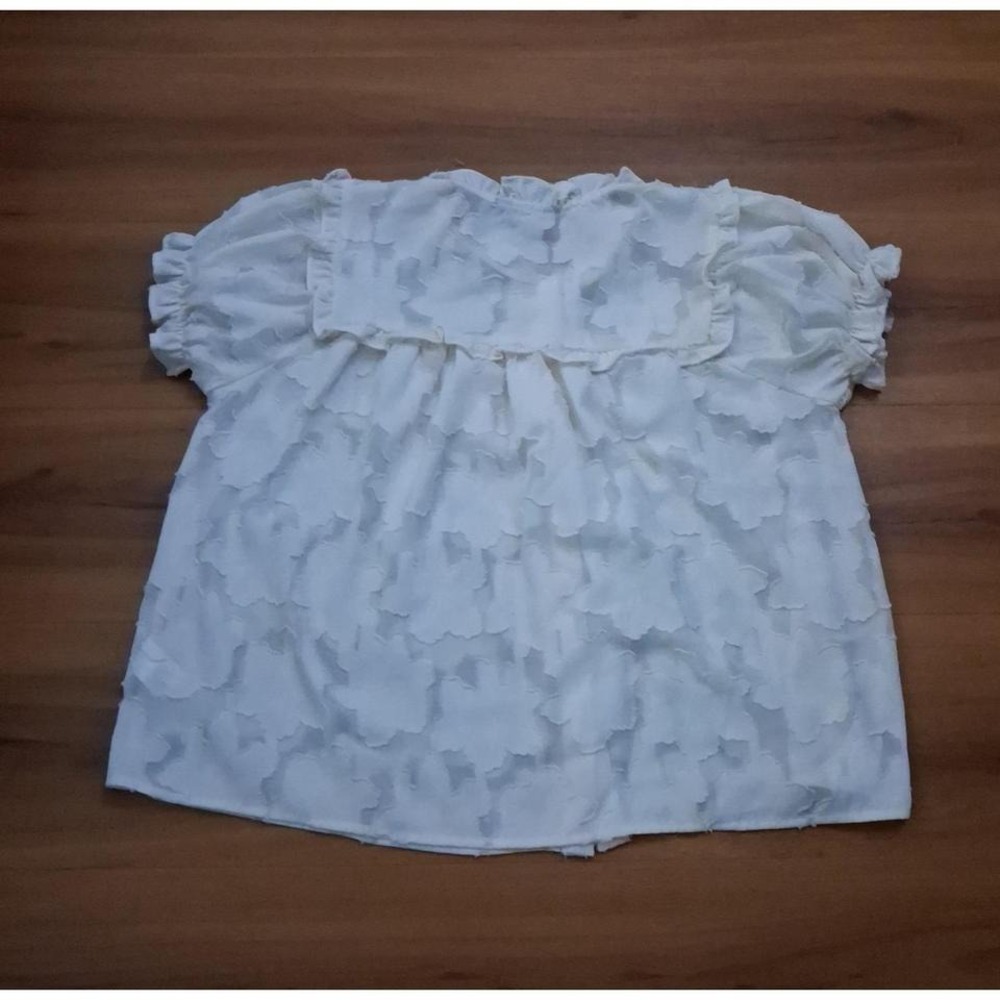 Lulus Floral Ivory Sheer Cottagecore Button Down‎ Puff Sleeve Top Shirt - Picture 2 of 7